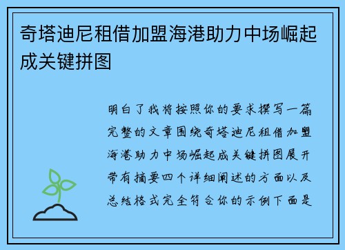 奇塔迪尼租借加盟海港助力中场崛起成关键拼图
